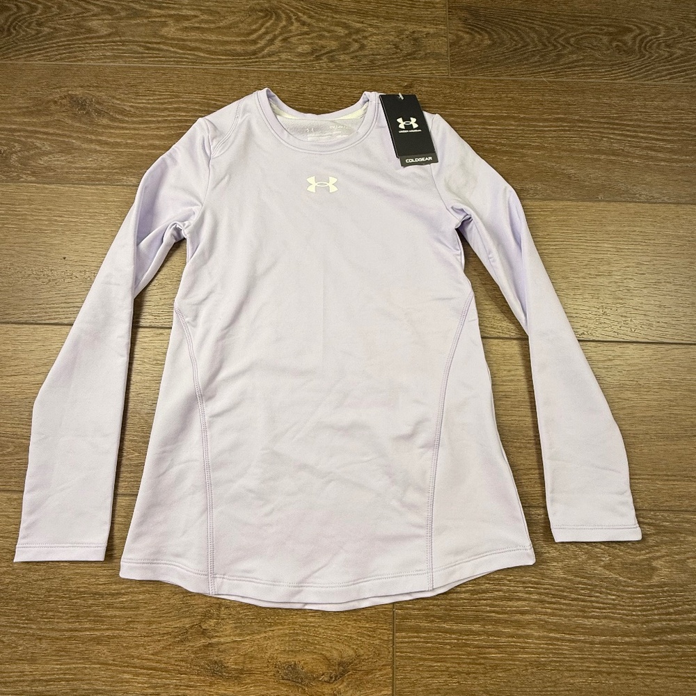 Under Armour Girls Cold Gear Longsleeve Crewneck Shirt Baselayer Lavender M NWT